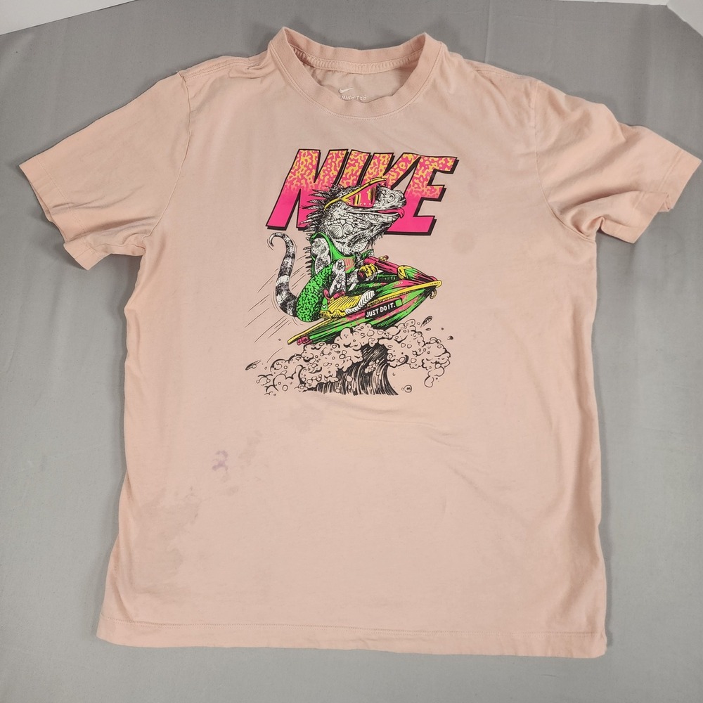 Nike Graphic T-Shirt Mens Large Pink Fair Iguana Jet Ski Retro Just Do It Tee